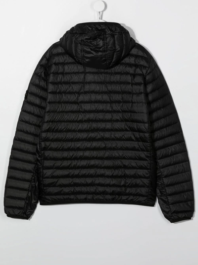 Shop Stone Island Junior Logo-patch Hooded Puffer Jacket In Black