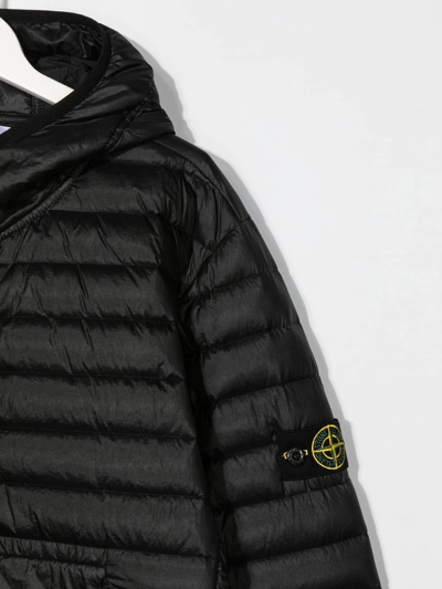 Shop Stone Island Junior Logo-patch Hooded Puffer Jacket In Black