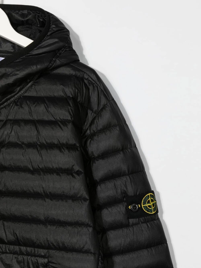 Stone Island Logo-patch Hooded Puffer Jacket In Black
