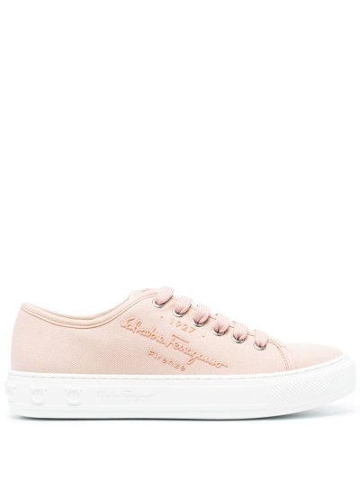 Shop Ferragamo Logo-print Low-top Sneakers In Pink