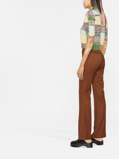 Shop Blanca Vita Pressed-crease Flared Trousers In Brown