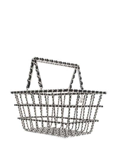 CHANEL Brass Calfskin Grocery By Chanel Shopping Basket Silver