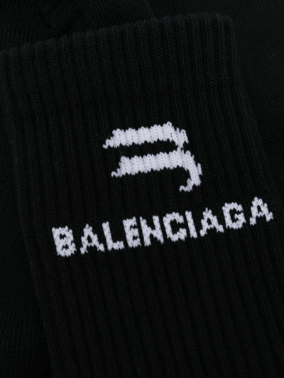 Shop Balenciaga Logo-print Ribbed Socks In Black