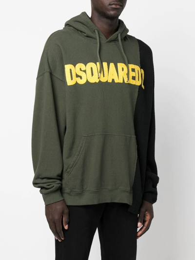 Pre-owned Dsquared2 标贴拼接抽绳连帽衫 In Green