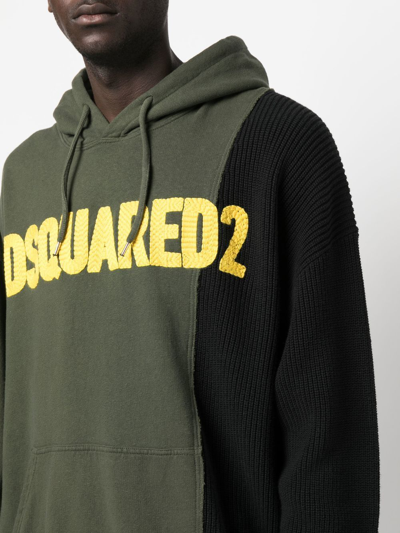 Pre-owned Dsquared2 标贴拼接抽绳连帽衫 In Green