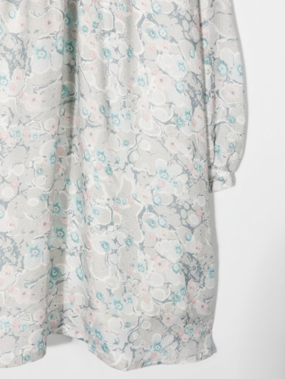 Shop Chloé Floral Ruffle Long-sleeve Dress In Grey