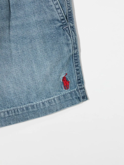 Shop Ralph Lauren Polo Pony Drawstring Denim Shorts In Blue