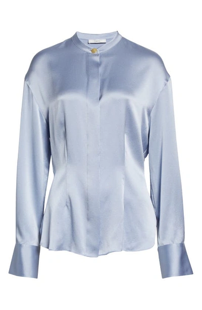 Shop Vince Shaped Band Collar Silk Blouse In Peri Blue