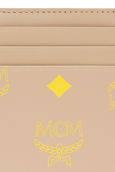 Shop Mcm Visetos Logo Card Wallet In Beige