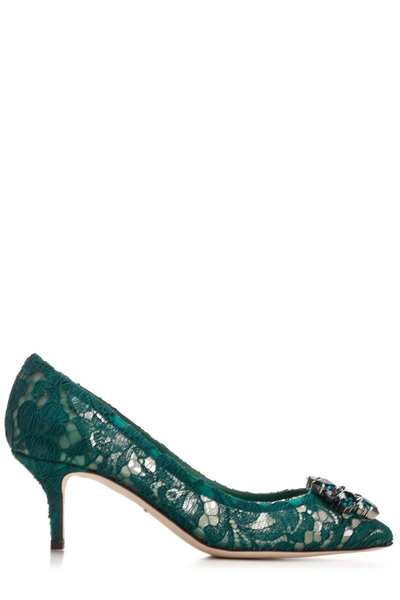 Shop Dolce & Gabbana Bellucci Lace Embellished Pumps In Verde