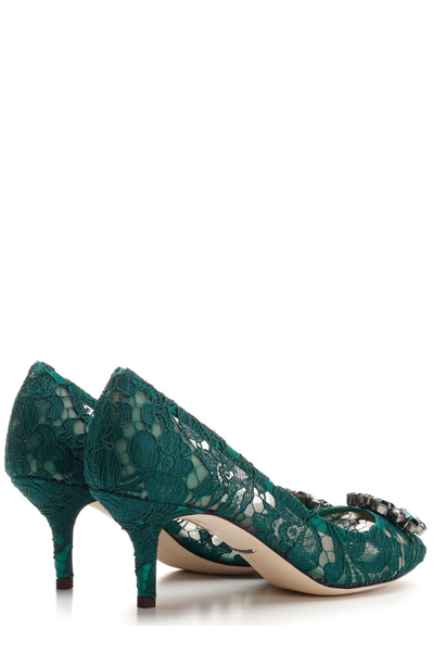 Shop Dolce & Gabbana Bellucci Lace Embellished Pumps In Verde