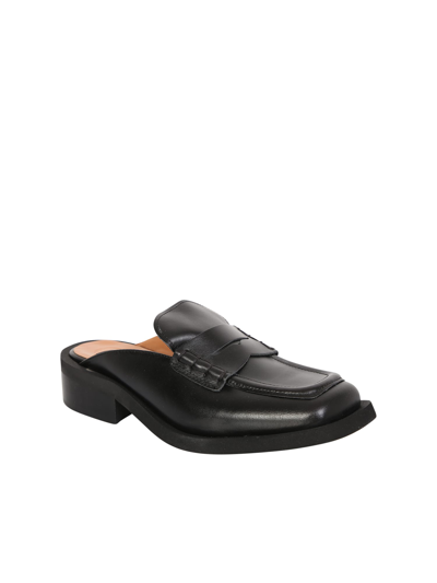 Shop Ganni Square Toe Loafers In Black