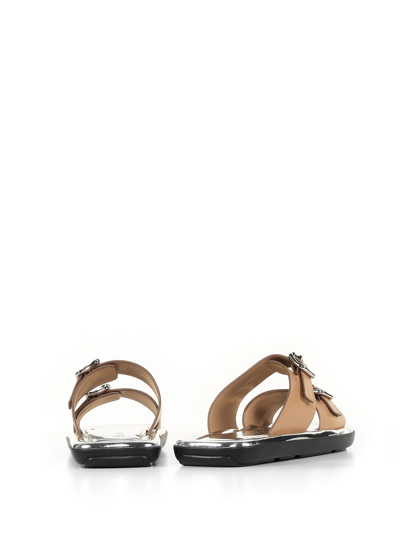 Shop Prada Leather Sandal With Buckles In Naturale 1