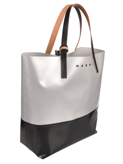 Shop Marni Colourblock Logo Shopper Bag In Silver/black