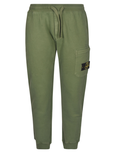 Shop Stone Island Logo Patched Drawstring Waist Track Pants In Olive