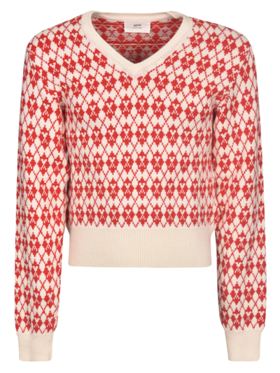 Shop Ami Alexandre Mattiussi V-neck Cropped Sweater In Off-white/white