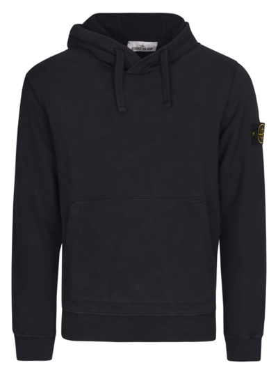 Shop Stone Island Logo Sleeve Hoodie In Navy