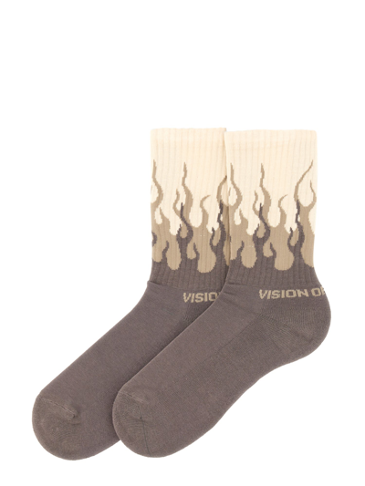Shop Vision Of Super Socks With Double Logo Flame In Grigio