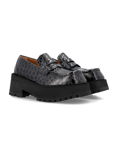 Shop Marni Cocco Print Loafers In Black