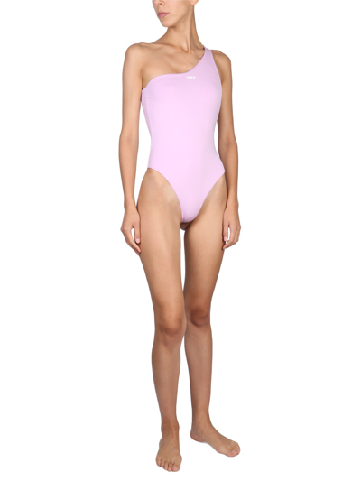 Shop Off-white One Piece Swimsuit With Logo In Lilla