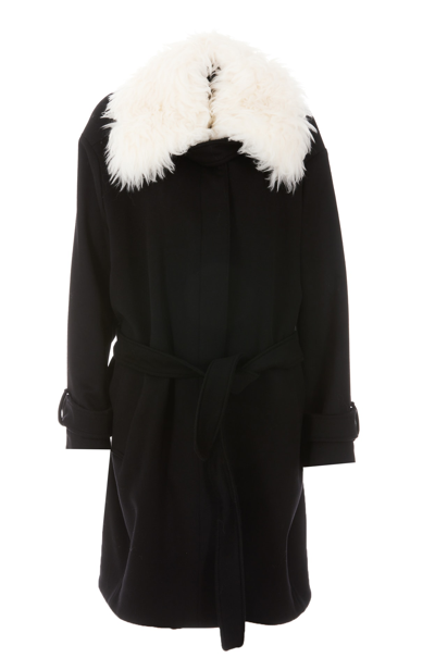 Shop Stella Mccartney Fff Collar Wool Coat In Black