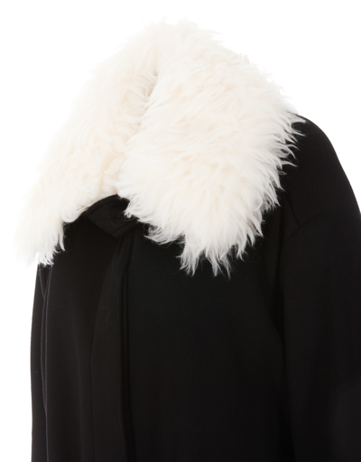 Shop Stella Mccartney Fff Collar Wool Coat In Black