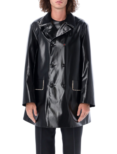 Shop Maison Margiela Corduroy Collar Coated Coat In Black