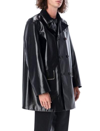 Shop Maison Margiela Corduroy Collar Coated Coat In Black