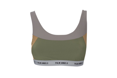 Shop Palm Angels Logo Taped Panelled Sports Bra In Multi