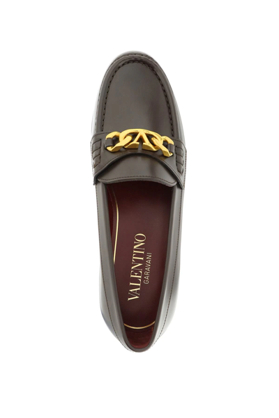 Shop Valentino Vlogo Chain Loafers In Brown