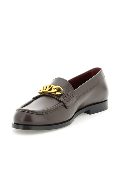 Shop Valentino Vlogo Chain Loafers In Brown
