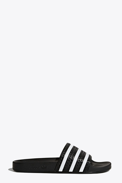 Shop Adidas Originals Adilette Black Rubber Slider With White Stripes - Adilette In Nero/bianco