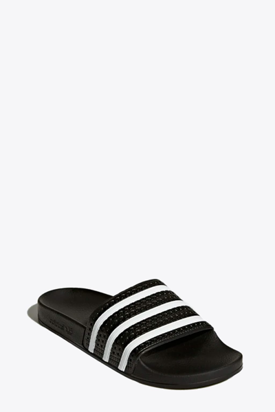Shop Adidas Originals Adilette Black Rubber Slider With White Stripes - Adilette In Nero/bianco