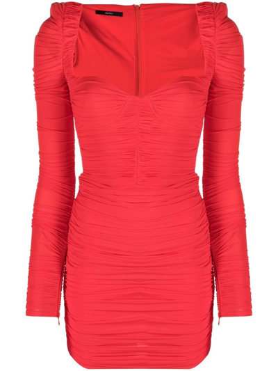 Shop Alex Perry Hollis Ruched Long-sleeve Dress In Orange