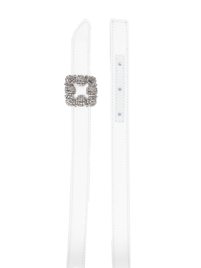 Shop Manolo Blahnik Hangisi Crystal-embellished Leather Belt In White