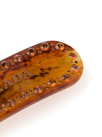 Prada Crystal Embellished Logo Hair Clip In Brown