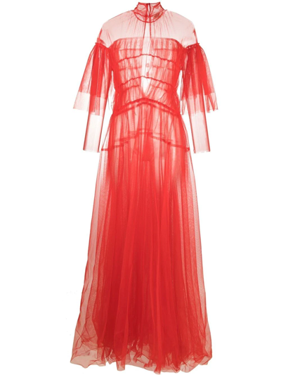 Shop Forte Forte Sheer Tulle Long Dress In Red