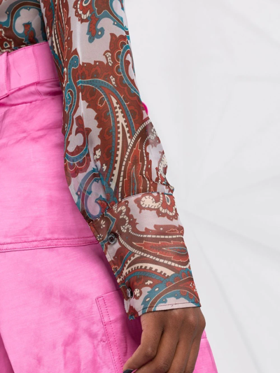Dsquared2 Sheer Paisley-print Shirt In Brown