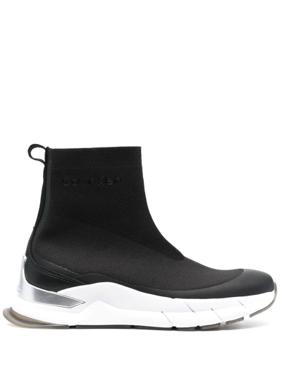 Shop Calvin Klein Knitted Sock-style Sneakers In Black