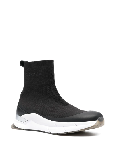 Shop Calvin Klein Knitted Sock-style Sneakers In Black