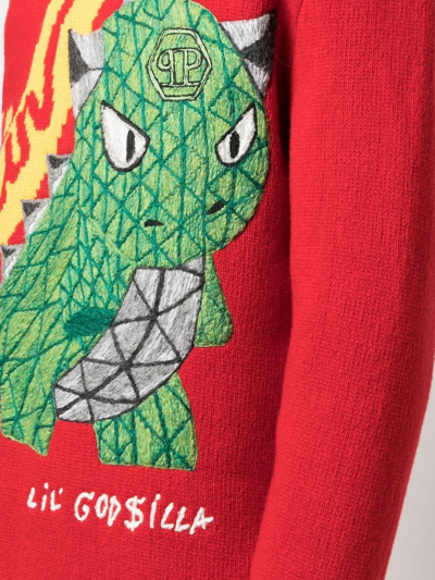 Shop Philipp Plein Dinosaur-motif Jumper In Red