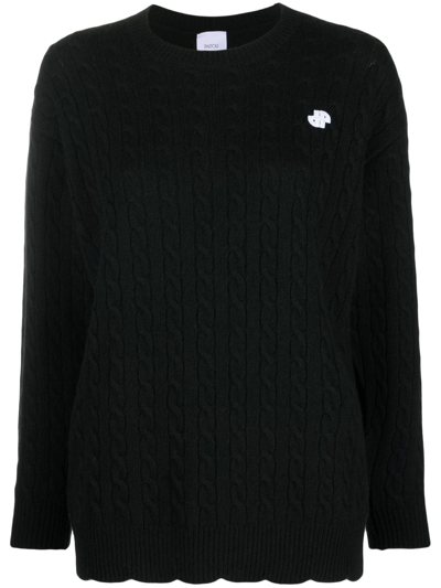 Shop Patou Logo-motif Cable-knit Jumper In Black
