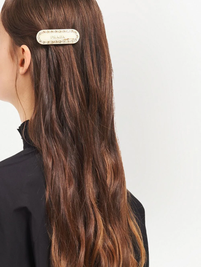 Shop Prada Crystal-embellished Logo Hair Clip In F0304 Ivory