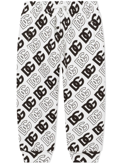 Dolce & Gabbana White Sweatpants For Boy With Black Logo In White
