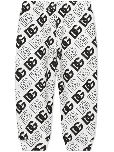Dolce & Gabbana White Sweatpants For Boy With Black Logo In White