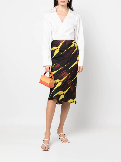 Shop Louisa Ballou Floral-print Midi Pencil Skirt In Black