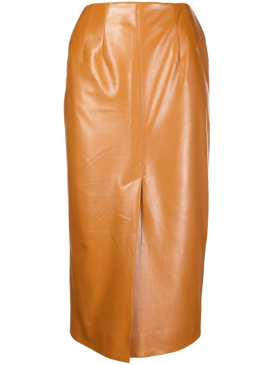 Shop Materiel Faux-leather Pencil Skirt In Brown