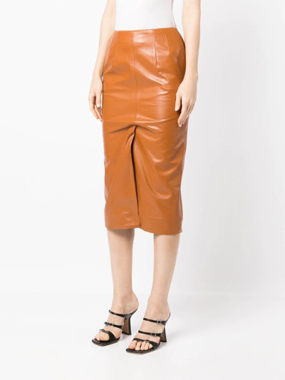 Shop Materiel Faux-leather Pencil Skirt In Brown