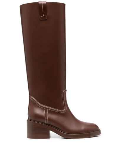 Shop Chloé Knee-high Heeled Boots In Brown