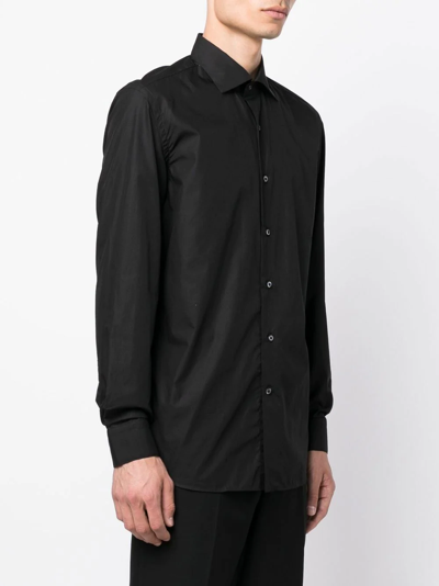 Shop Caruso Long-sleeve Classic Cotton Shirt In Black